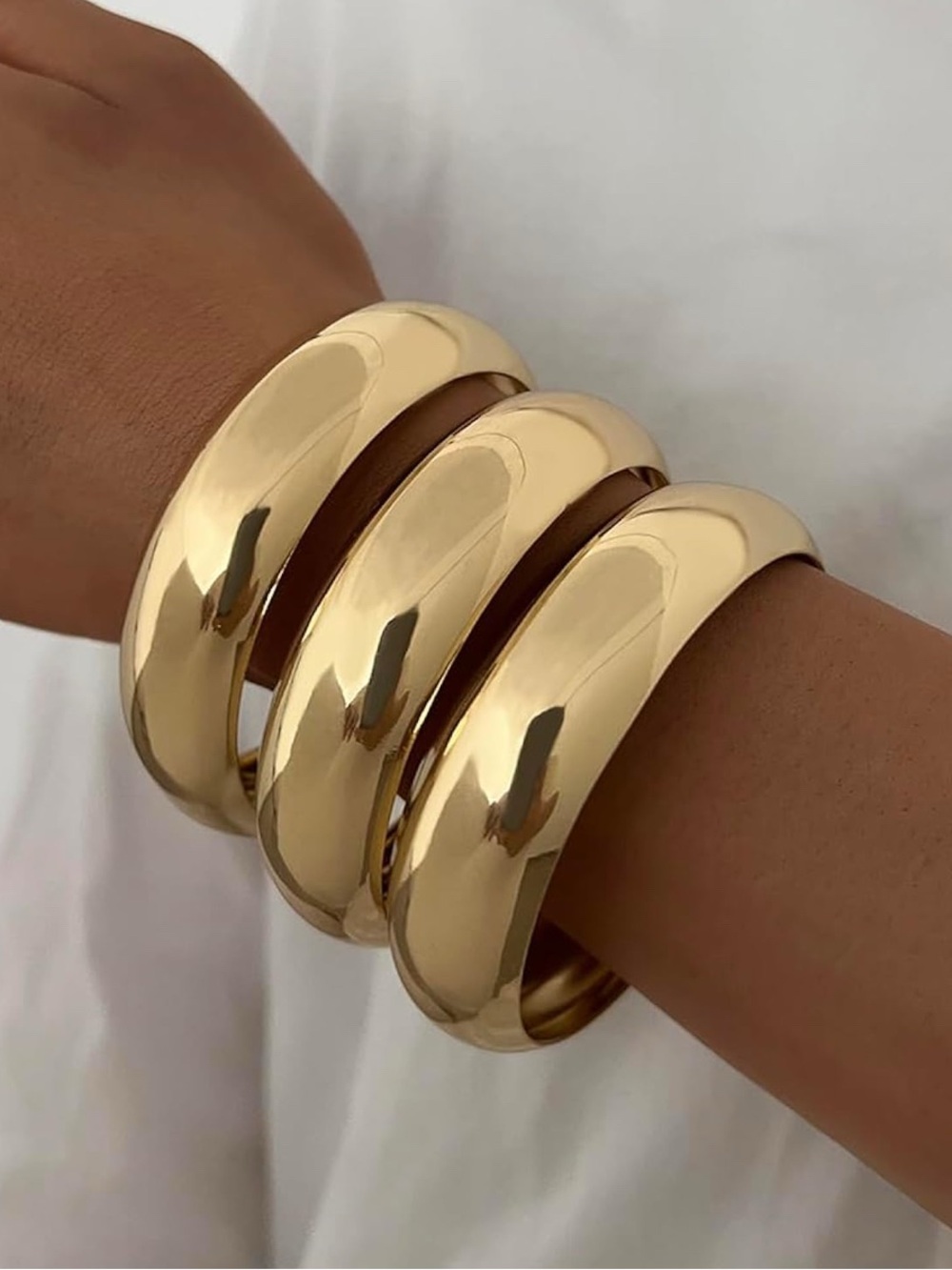 14K Gold Plated Chunky Bangle Bracelet Set